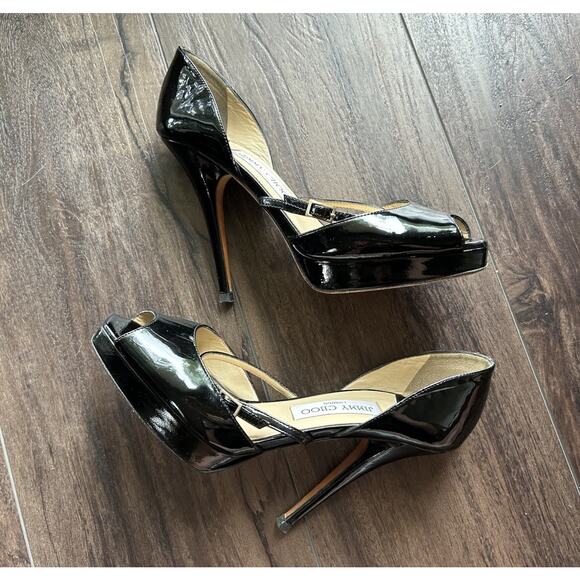 Jimmy Choo Patent Mary Jane Leather Peep Toe Stiletto Black Heels EU 37 - Picture 12 of 13